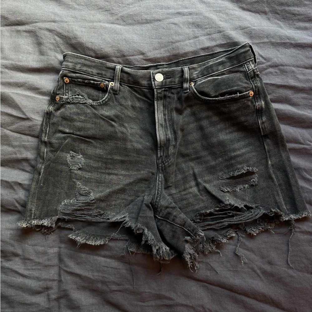Distressed Black American Eagle High Waisted Black Washed Jean Shorts